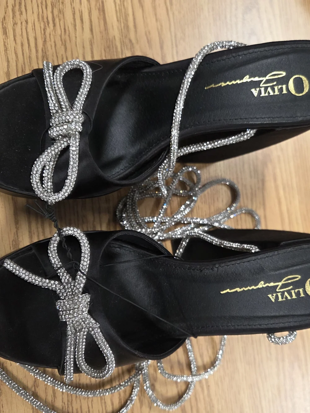 Alivia Simone Black Platform Slide Sandals with Silver Crystal Straps 7.5
